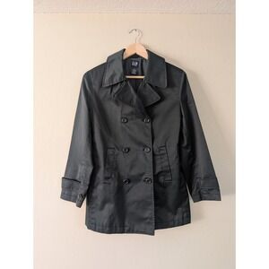 GAP Women's Mid Length Black Double Breasted Trench Coat S Coated Waterproof